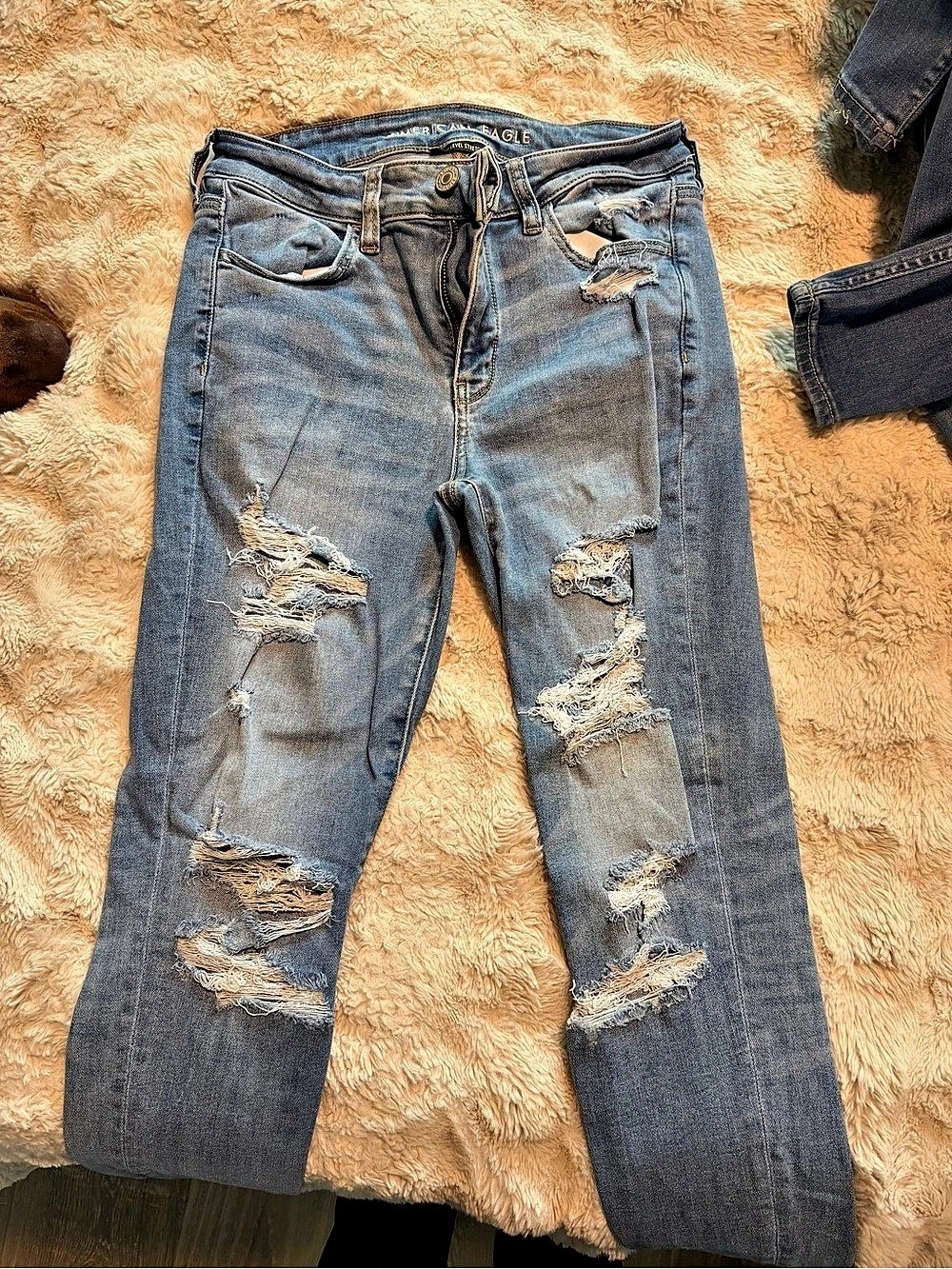 Distressed Straight Leg Jeans in Blue